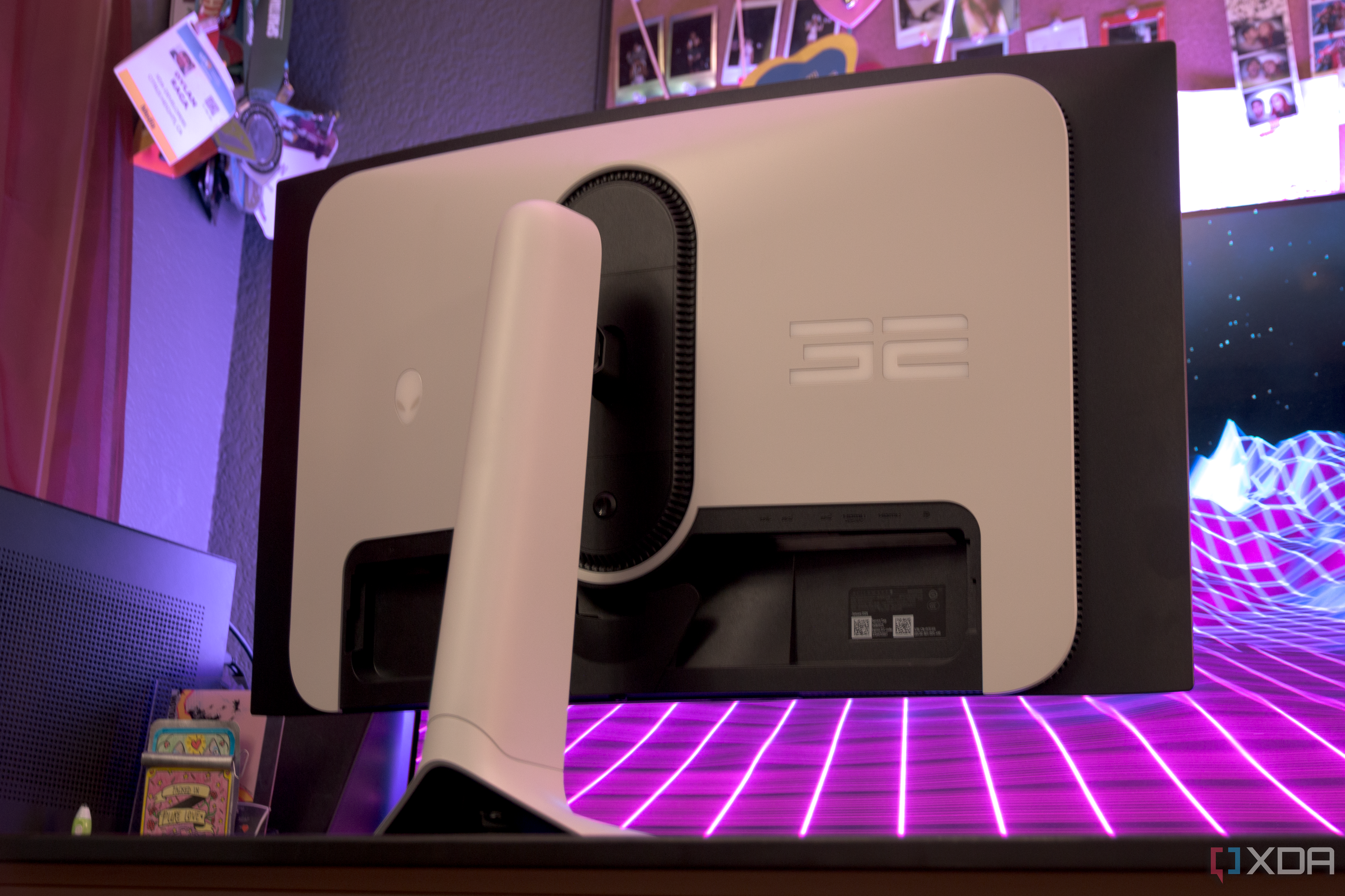 The back of the Dell AW3225QF from a low angle.