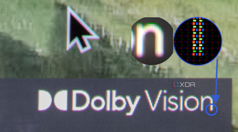 Close-up of the subpixel text rendering on the Dell AW3325QF.