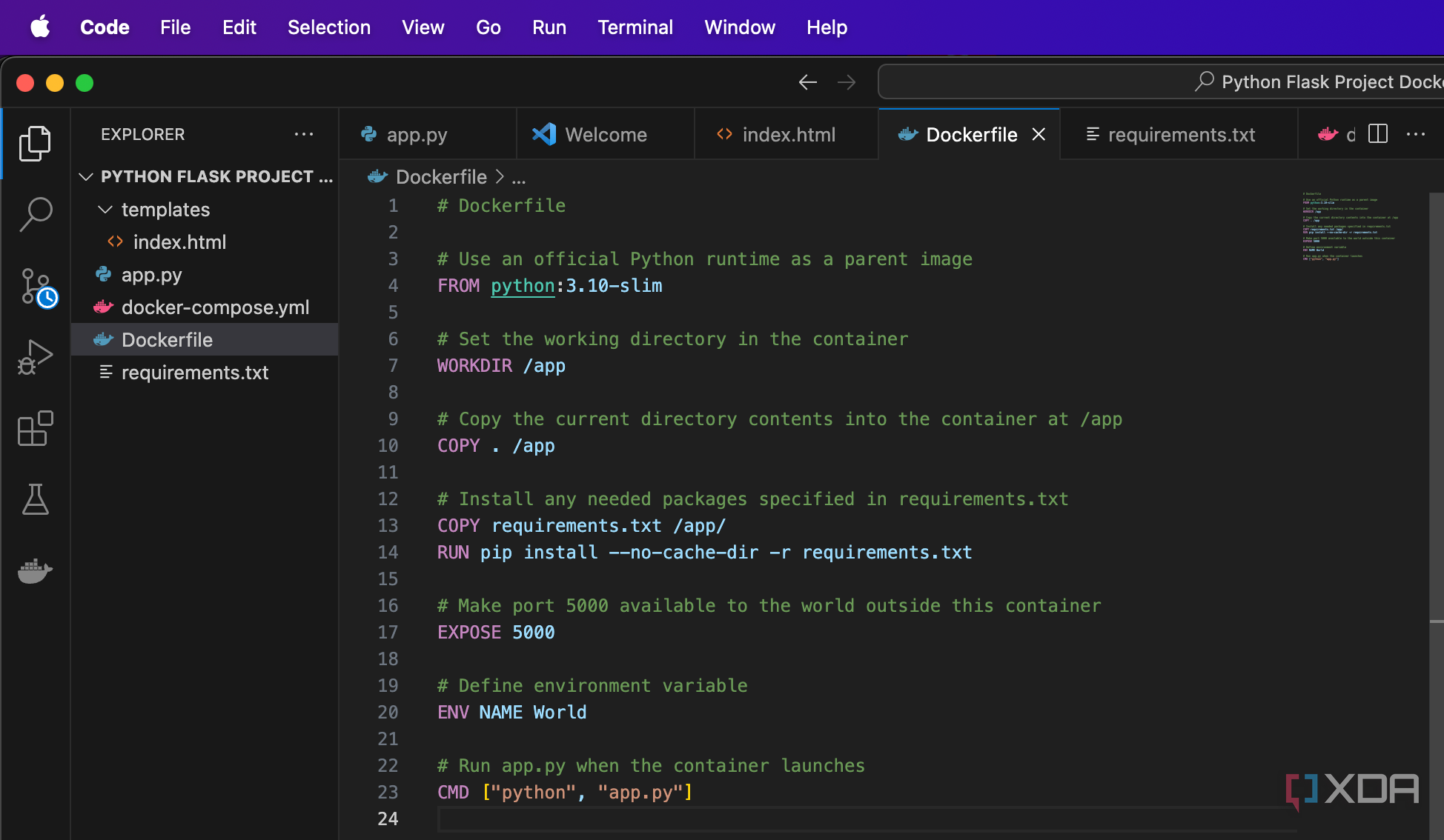 Dockerfile parameters defining Python version to use and other variables
