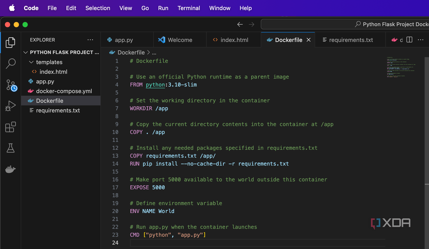 Dockerfile parameters defining Python version to use and other variables
