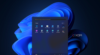 Screenshot of a Windows 11 desktop with a centered Start menu with recommended content disabled