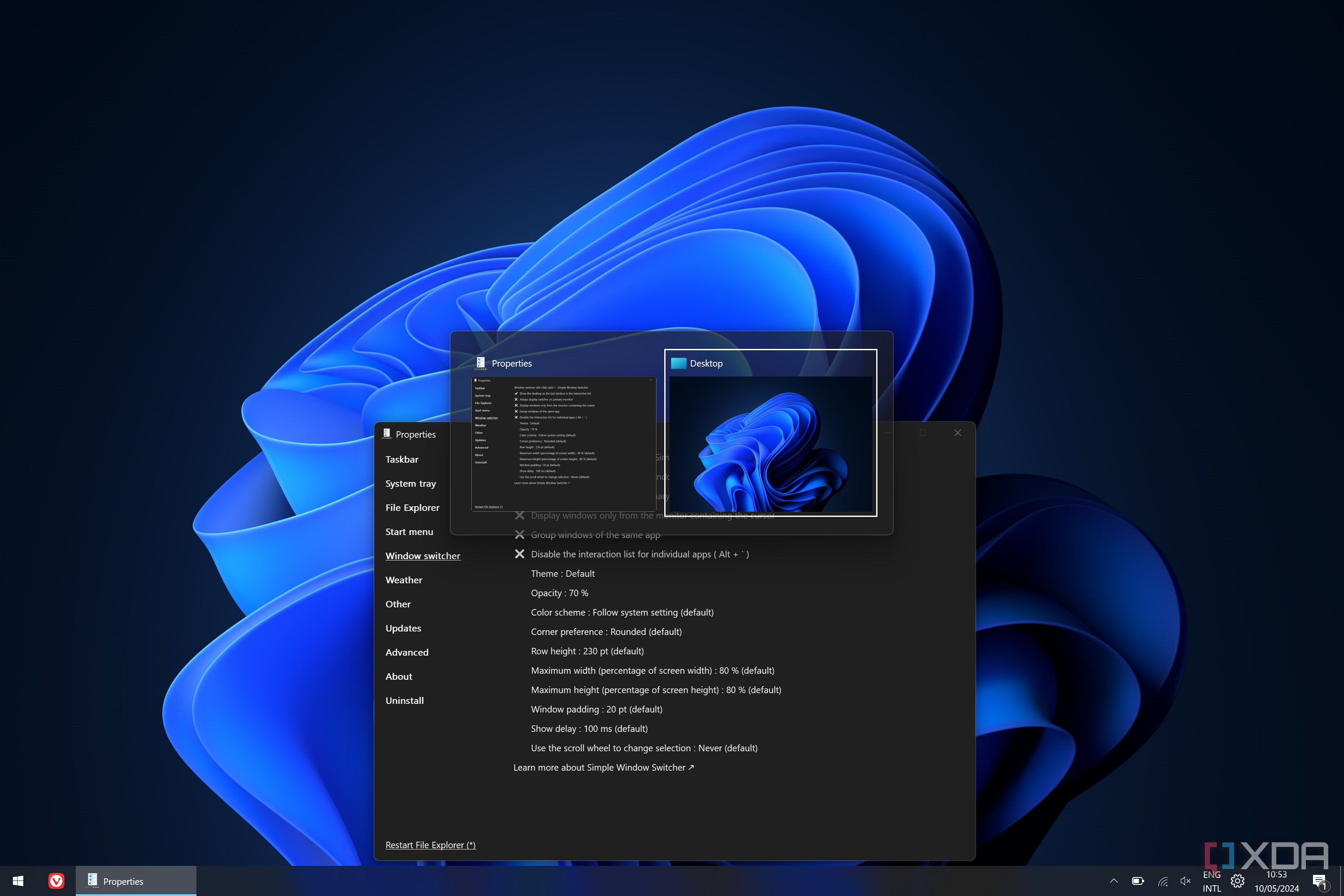 Screenshot of ExplorerPatcher's Simple Windows Switcher