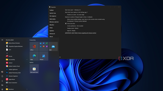 Screenshot of a Windows 11 desktop with a left-aligned Windows 10-style Start menu