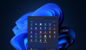 Screenshot of Windows 11 with the Start menu at the center but the Start button in the corner