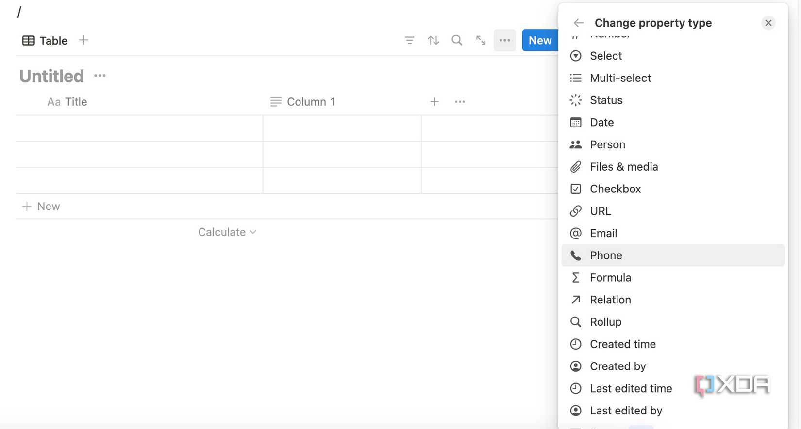 Notion column types