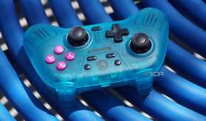 The GameSir Nova on a blue table.