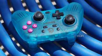 The GameSir Nova on a blue table.