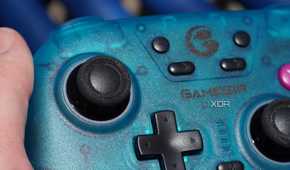 A close-up of the GameSir Nova in hand.