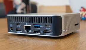 Close-up of the ports on the back of the Geekom A8