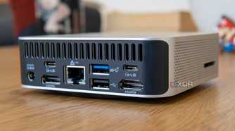 Close-up of the ports on the back of the Geekom A8