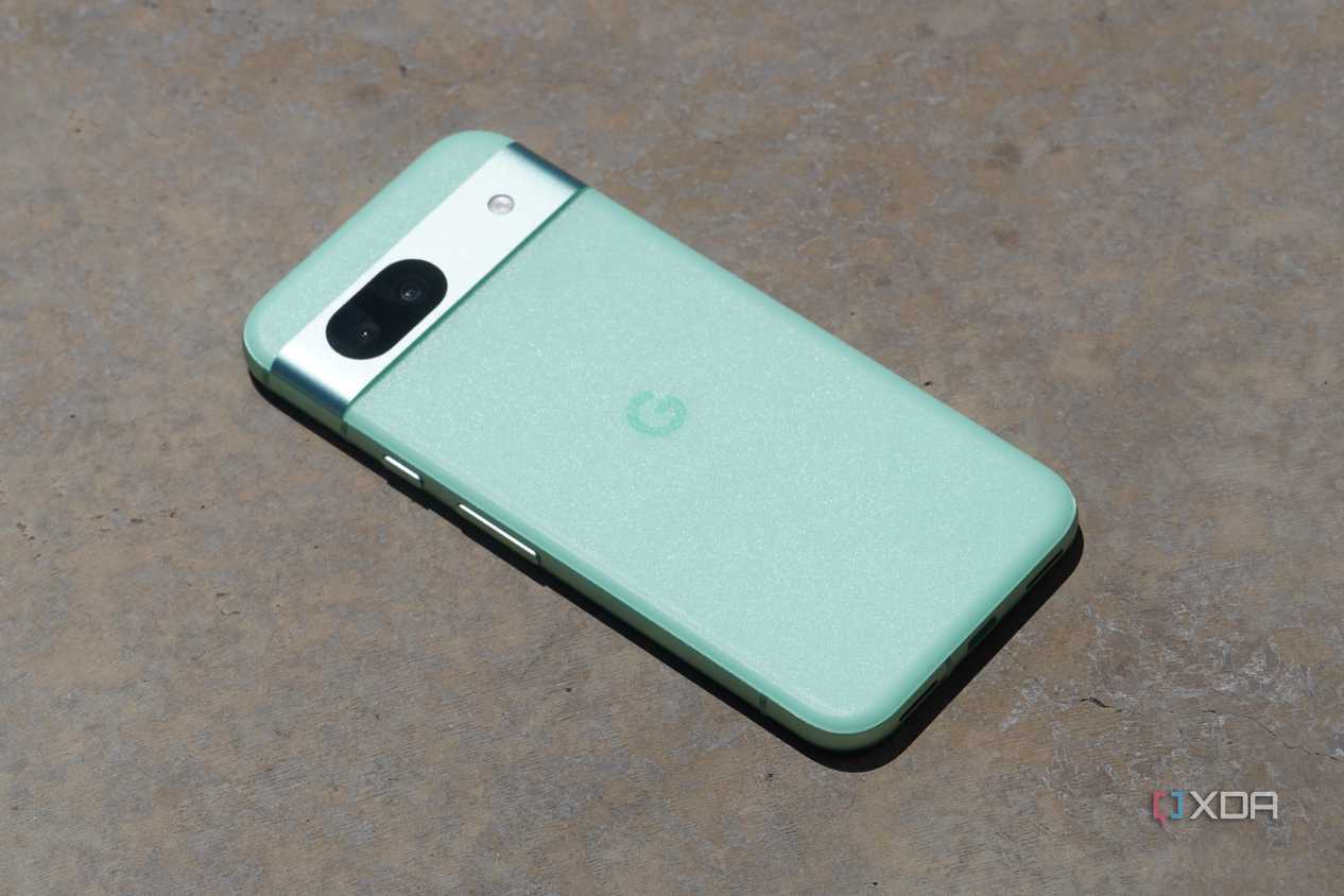 The Pixel 8a on concrete.