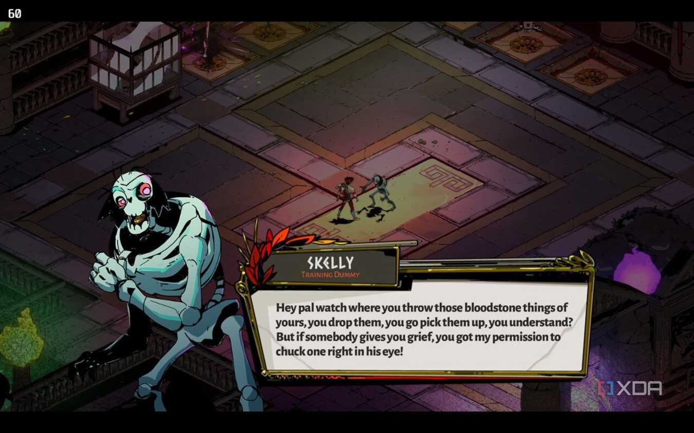 screenshot of hades showing a conversation with skelly the trainer