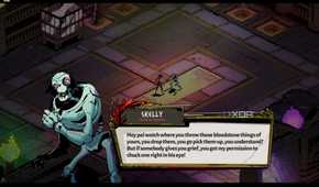 screenshot of hades showing a conversation with skelly the trainer