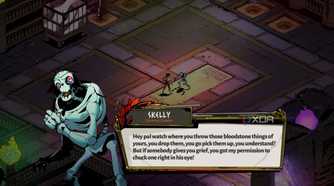 screenshot of hades showing a conversation with skelly the trainer