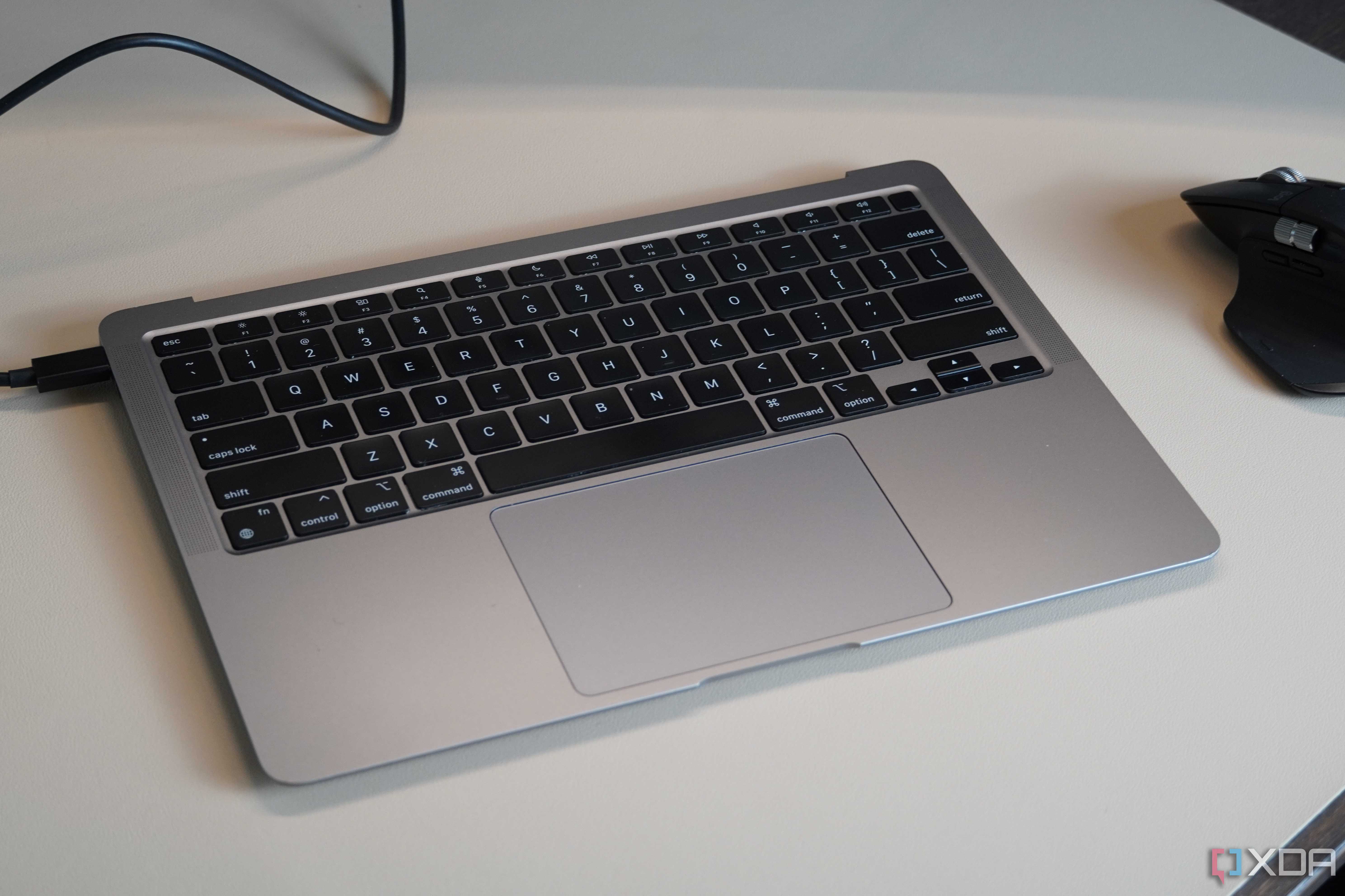 A close-up of the MacBook Air without a screen.
