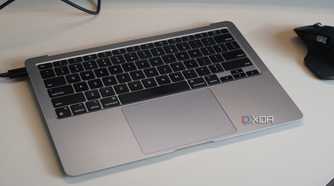 A close-up of the MacBook Air without a screen.