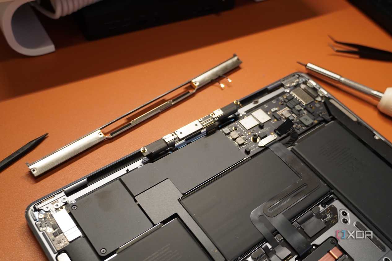 The antenna cover outside of a MacBook Air topcase