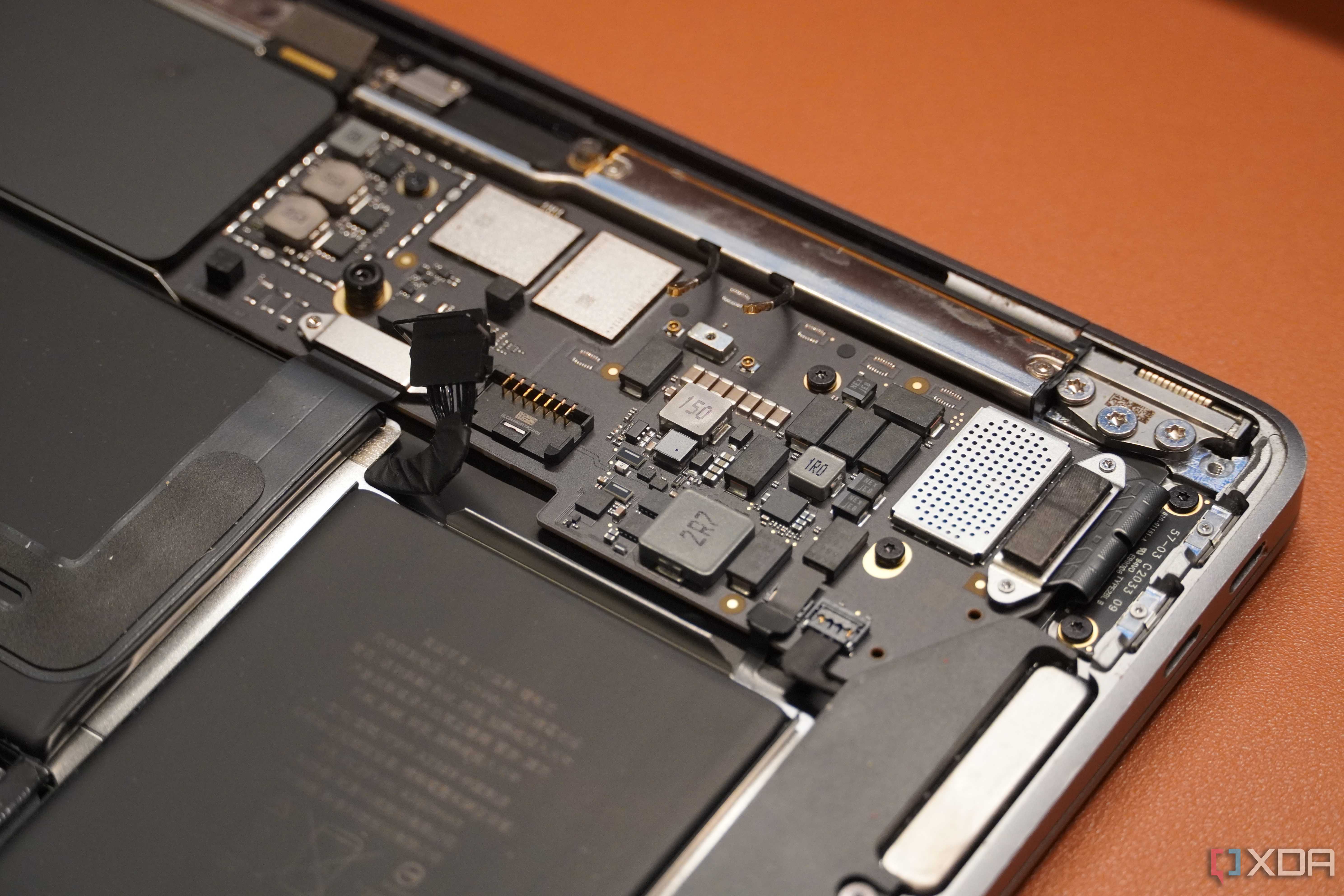 The battery connector inside an M1 MacBook Air.