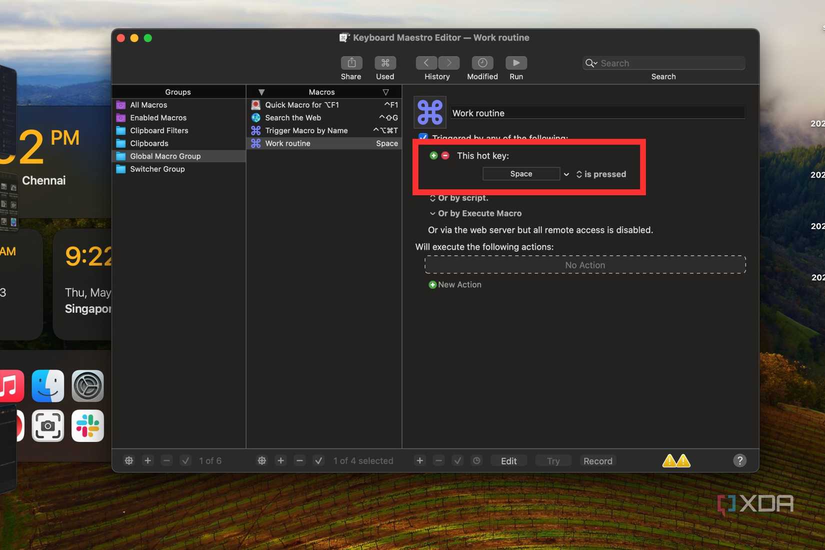 A screenshot showing the highlighted assigned key in Keyboard Maestro utility.