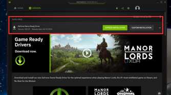 A screenshot showing the highlighted driver update pop-up in GeForce Experience client.