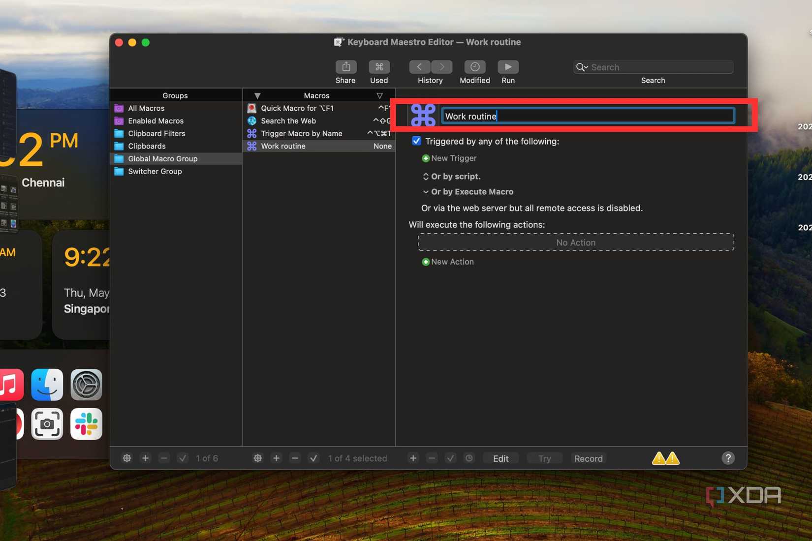 A screenshot showing the highlighted text box in Keyboard Maestro utility.