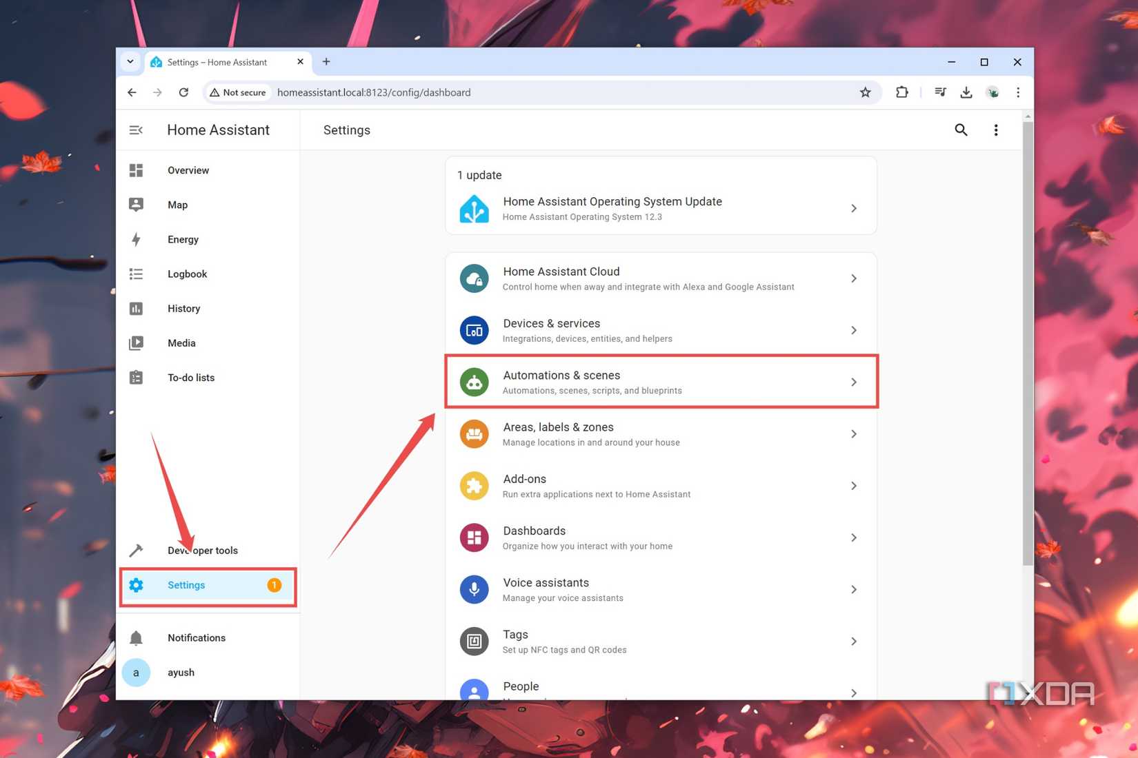 The procedure to enter the Automations tab
