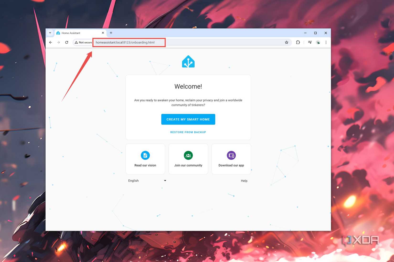 The URL to access the Home Assistant server