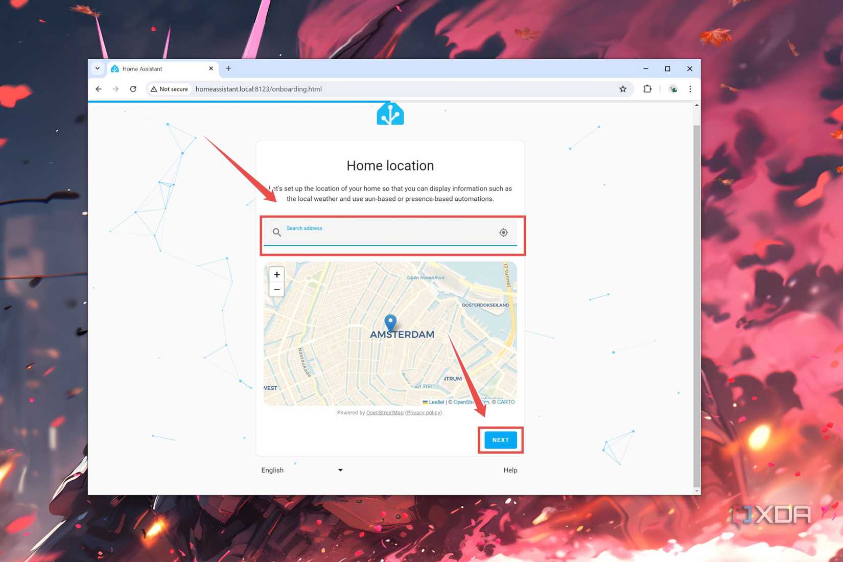 The procedure to add the geographical location in Home Assistant