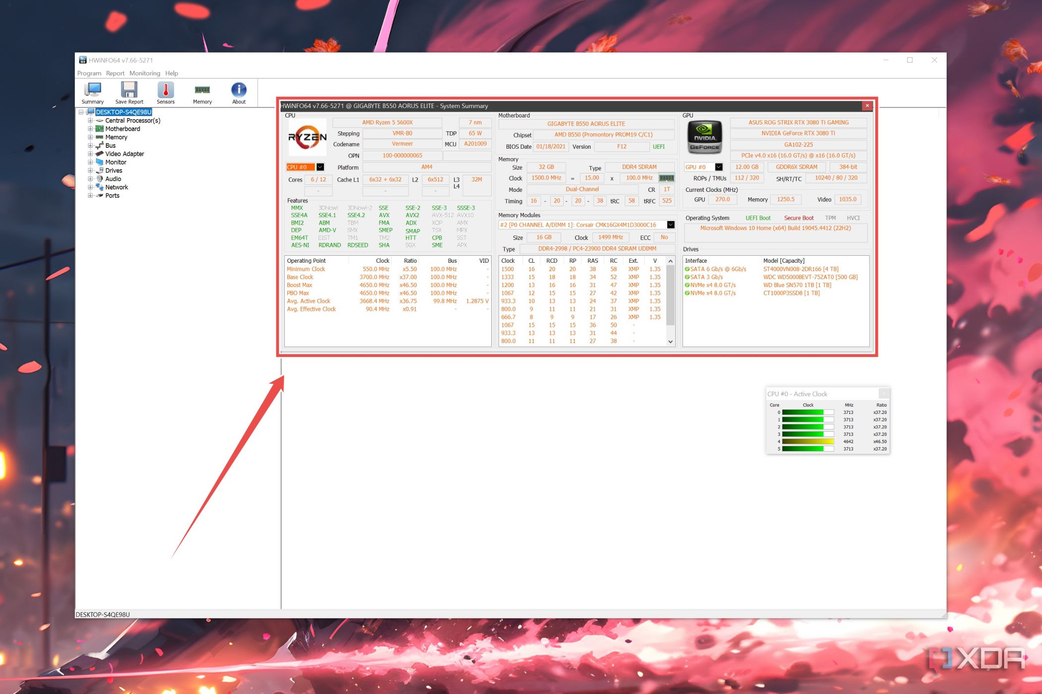 HWiNFO64 with the System Summary window highlighted