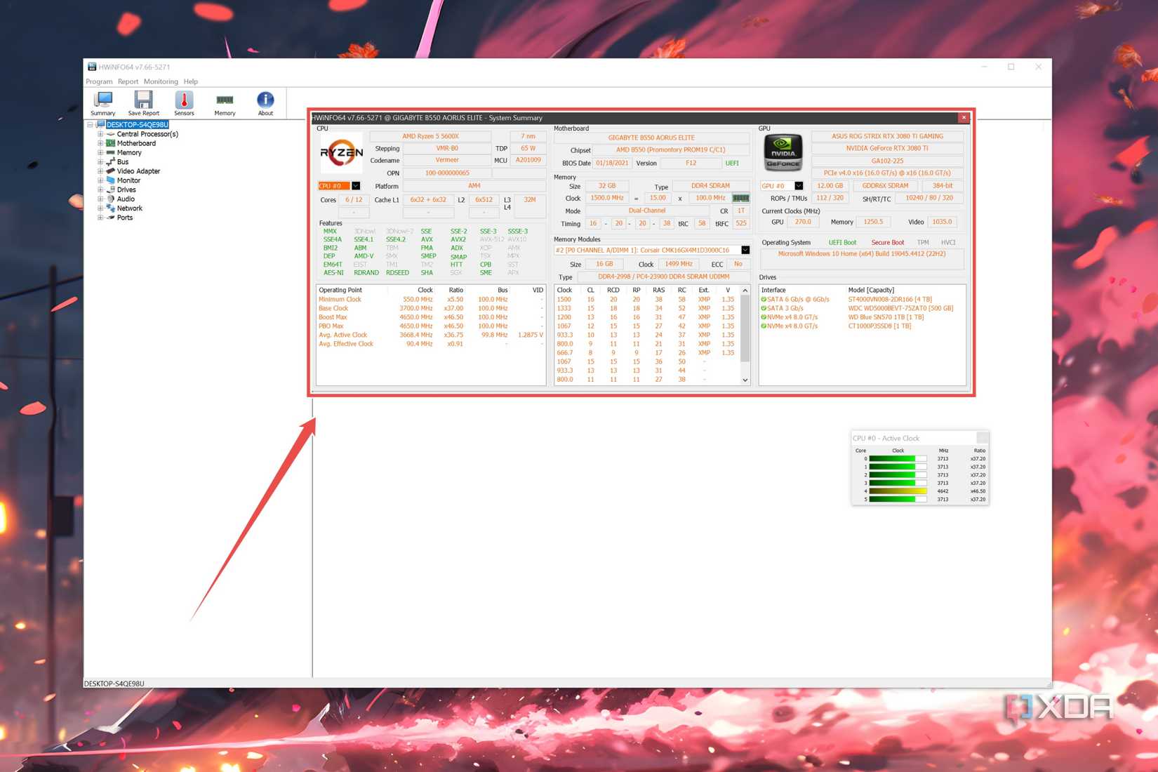 HWiNFO64 with the System Summary window highlighted