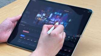 A person using the Apple Pencil Pro on the iPad Pro to edit video