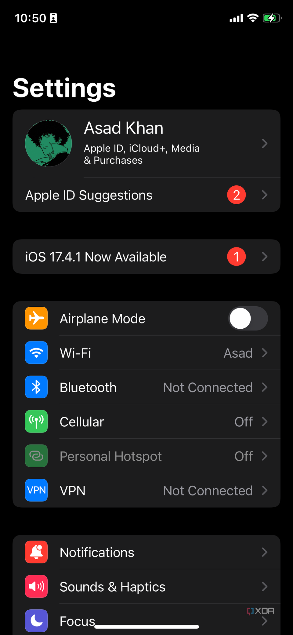 An iPhone Screenshot of the Settings app