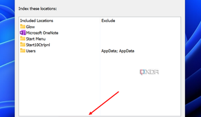 Screenshot of indexing options in Windows 11