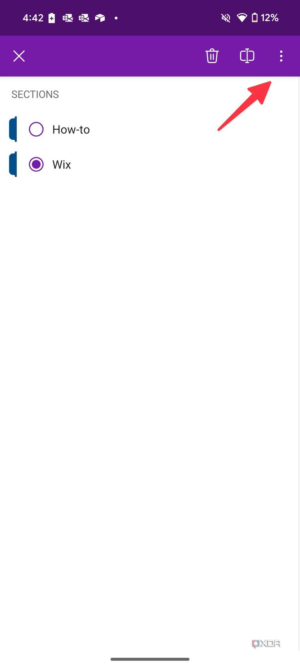 select more menu on OneNote