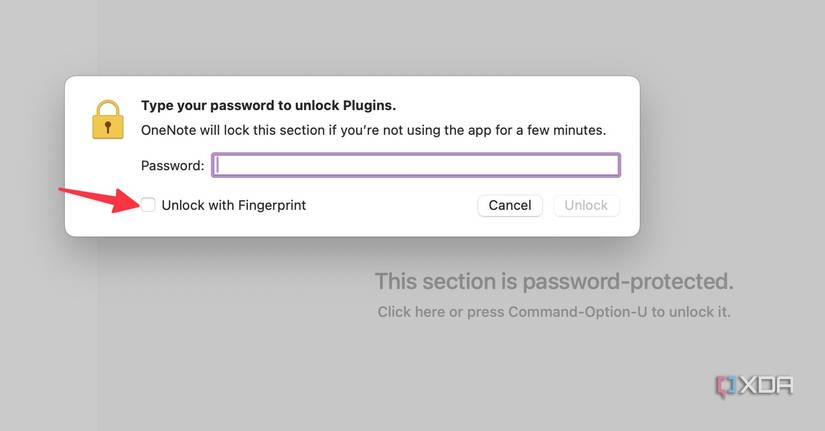 Unlock OneNote section with fingerprint