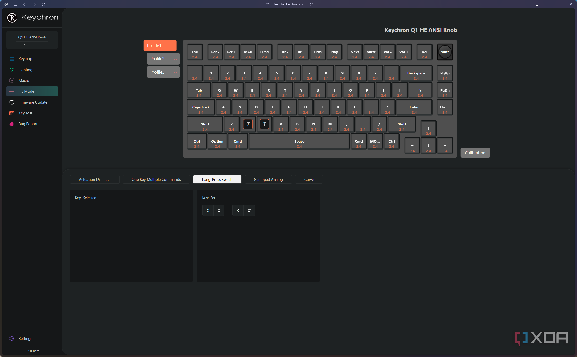 Screenshot of turbo mode settings for the Keychron Q1 HE in the Keychron launcher app