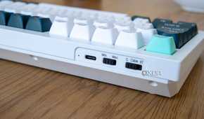 Close-up of the OS and mode switches on the Keychron Q1 HE