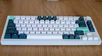 Angled view of the Keychron Q1 HE with some barely visible RGB lighting