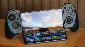 The Razer Kishi Ultra connected to a foldable with the screen slightly folded.