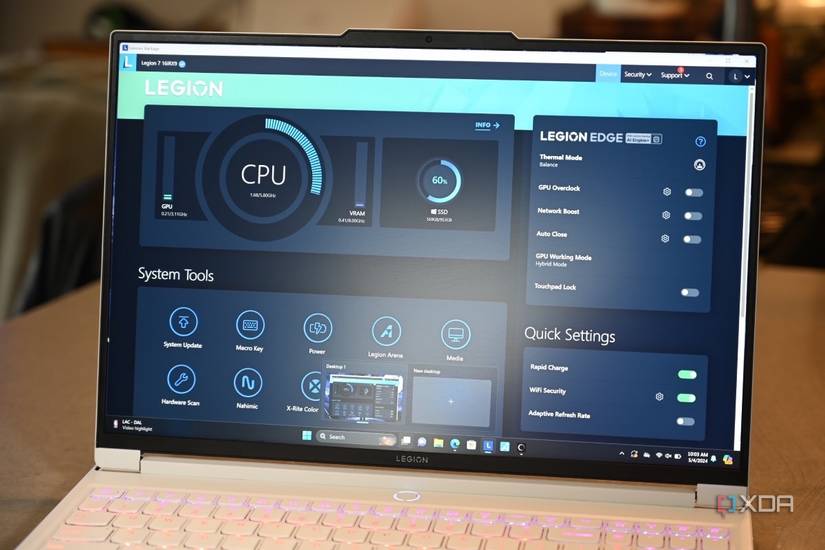 Lenovo Legion 7i 16 9th Gen with Lenovo Vantage hub on display