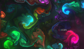 Screenshot of a Windows 11 desktop with a background with fluids of different colors in a black background
