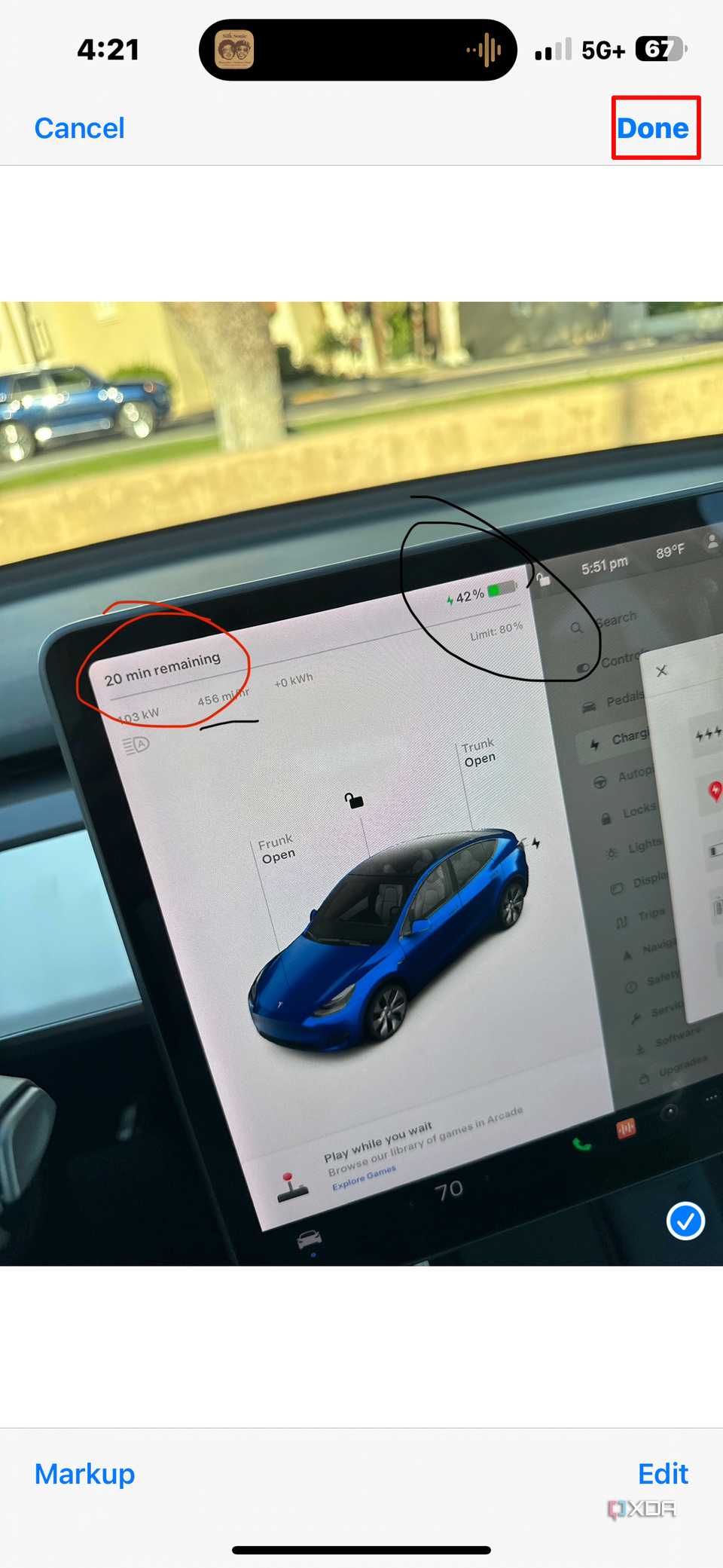 The Done button in messages.
