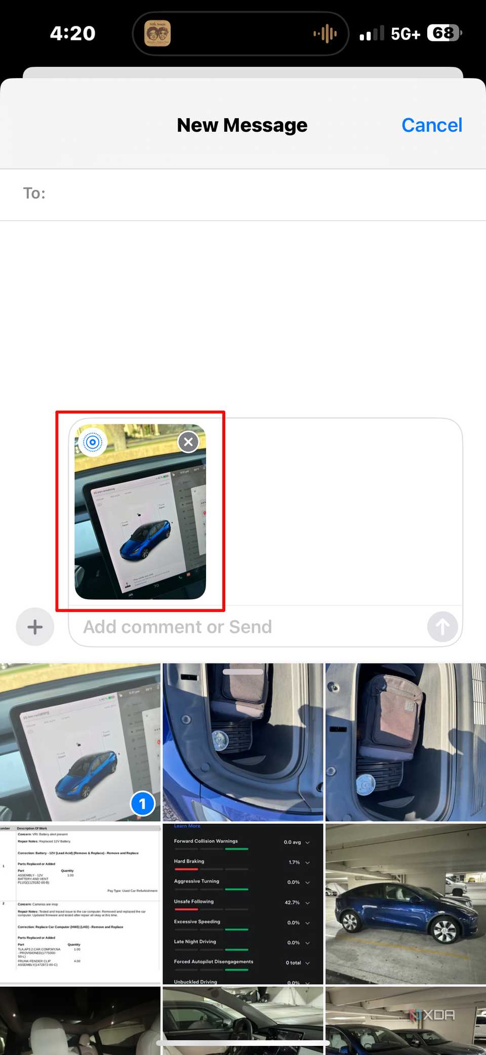 The image preview in an iMessage draft.