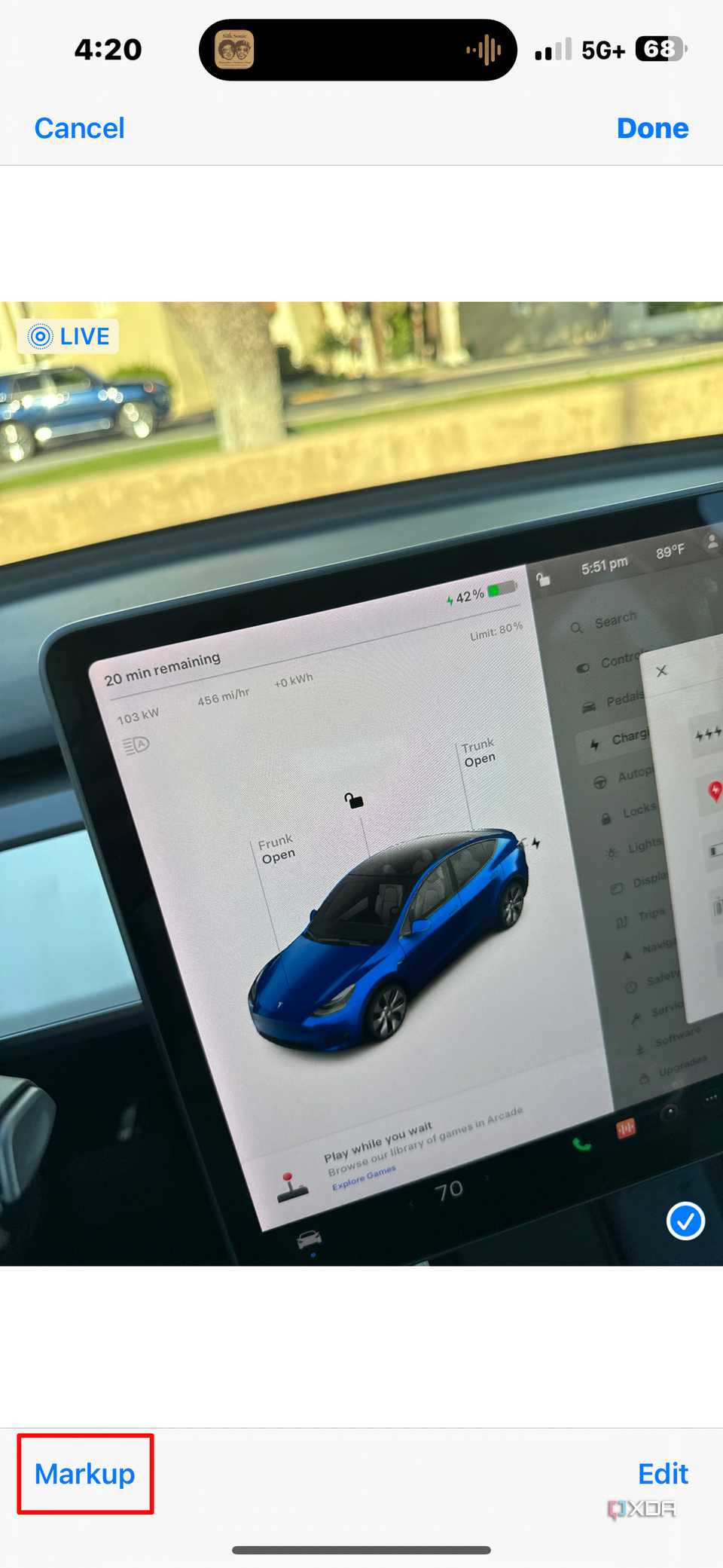 The markup button on a photo in messages.
