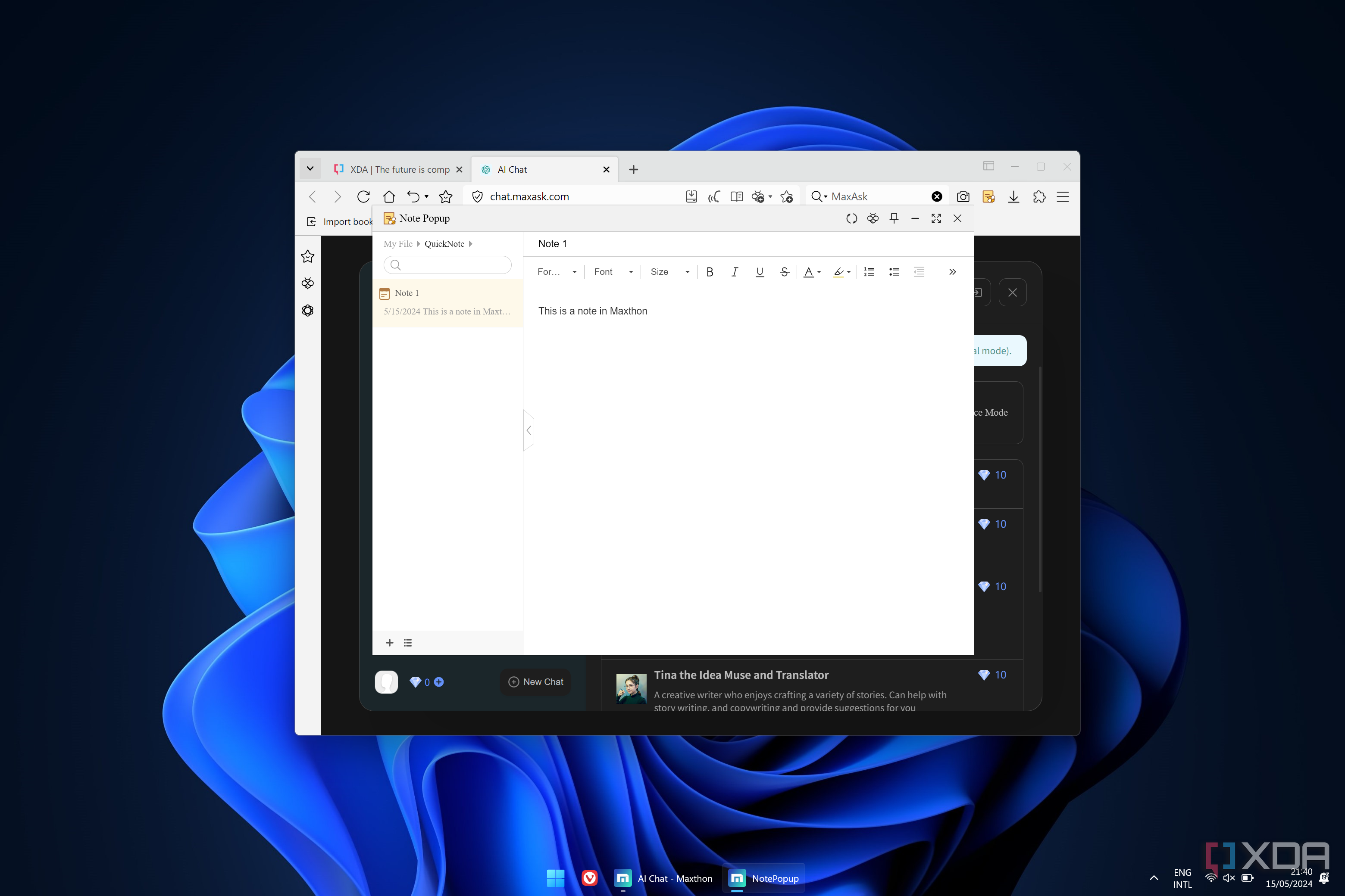 Screenshot of notes in Maxthon Browser