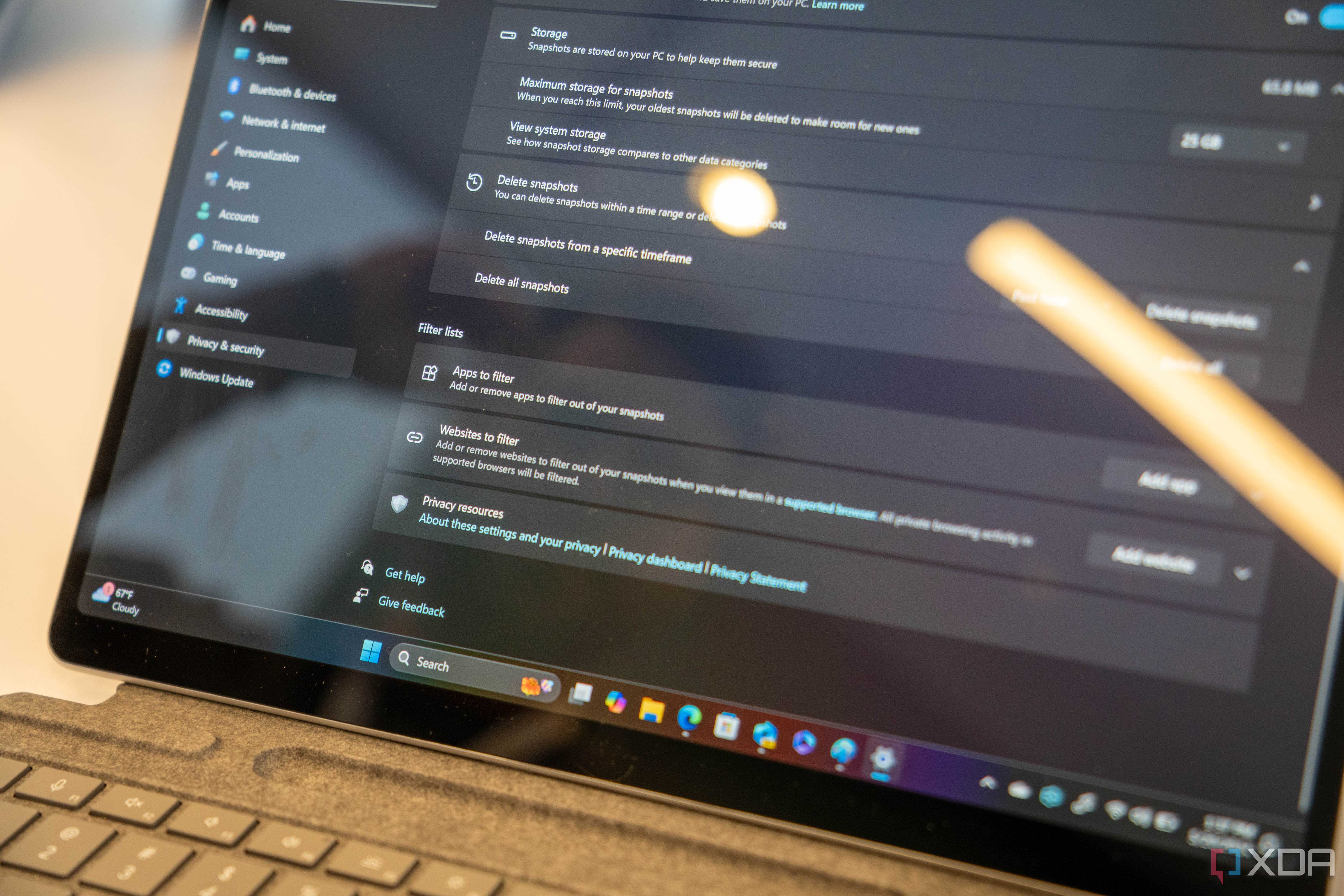 The settings menu of a Copilot+ laptop.