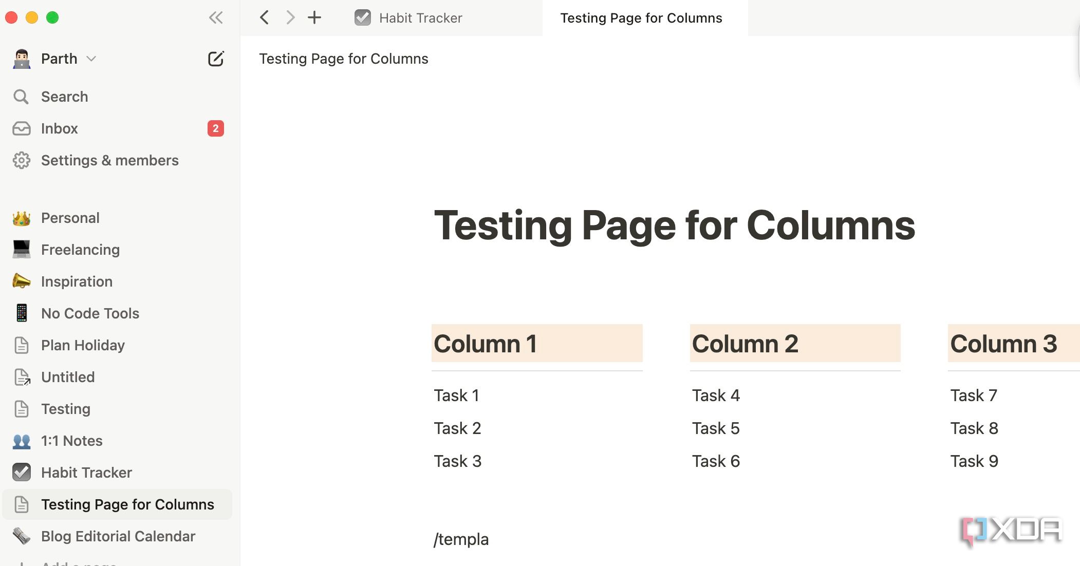 Notion tabs
