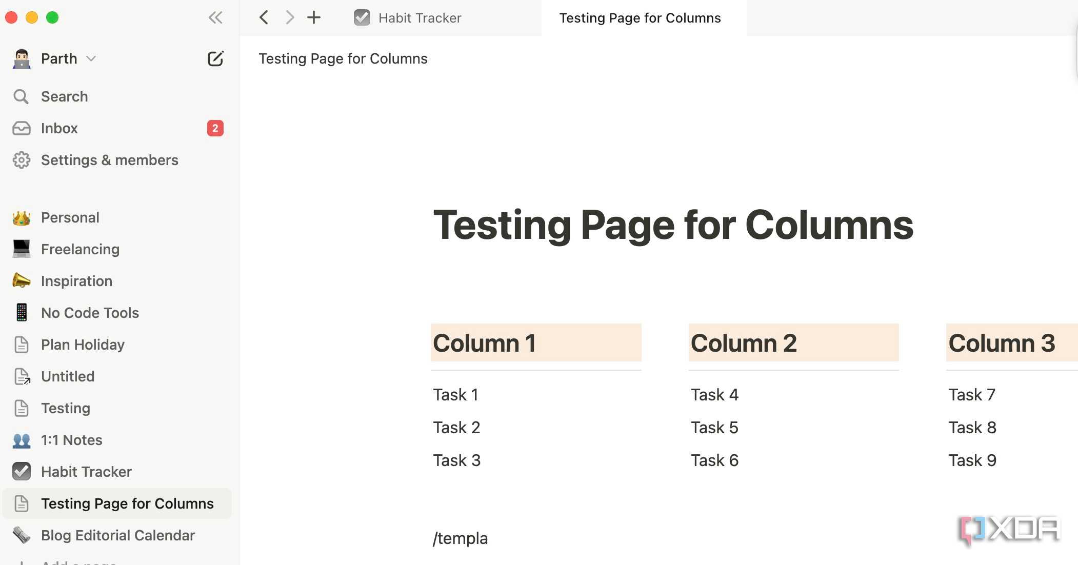 Notion tabs