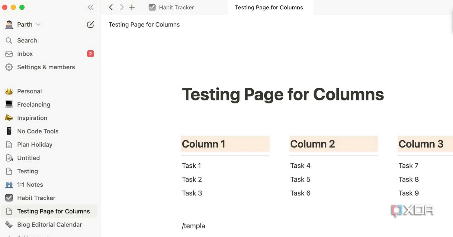 Notion tabs