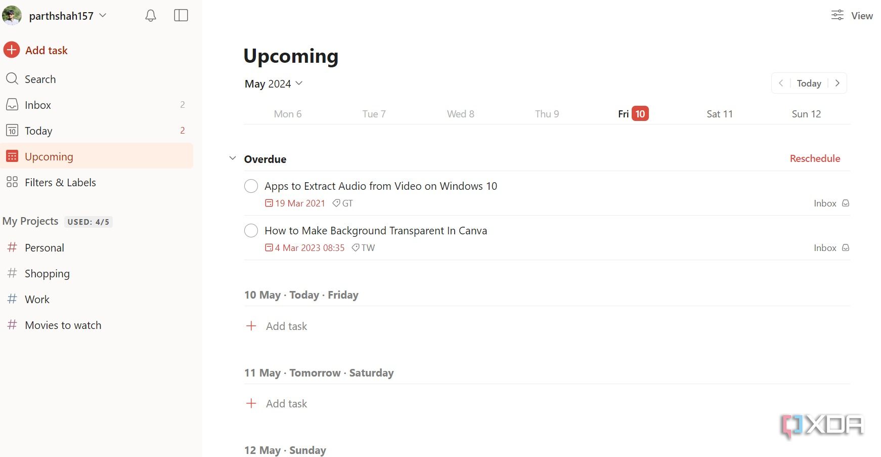 Todoist calendar